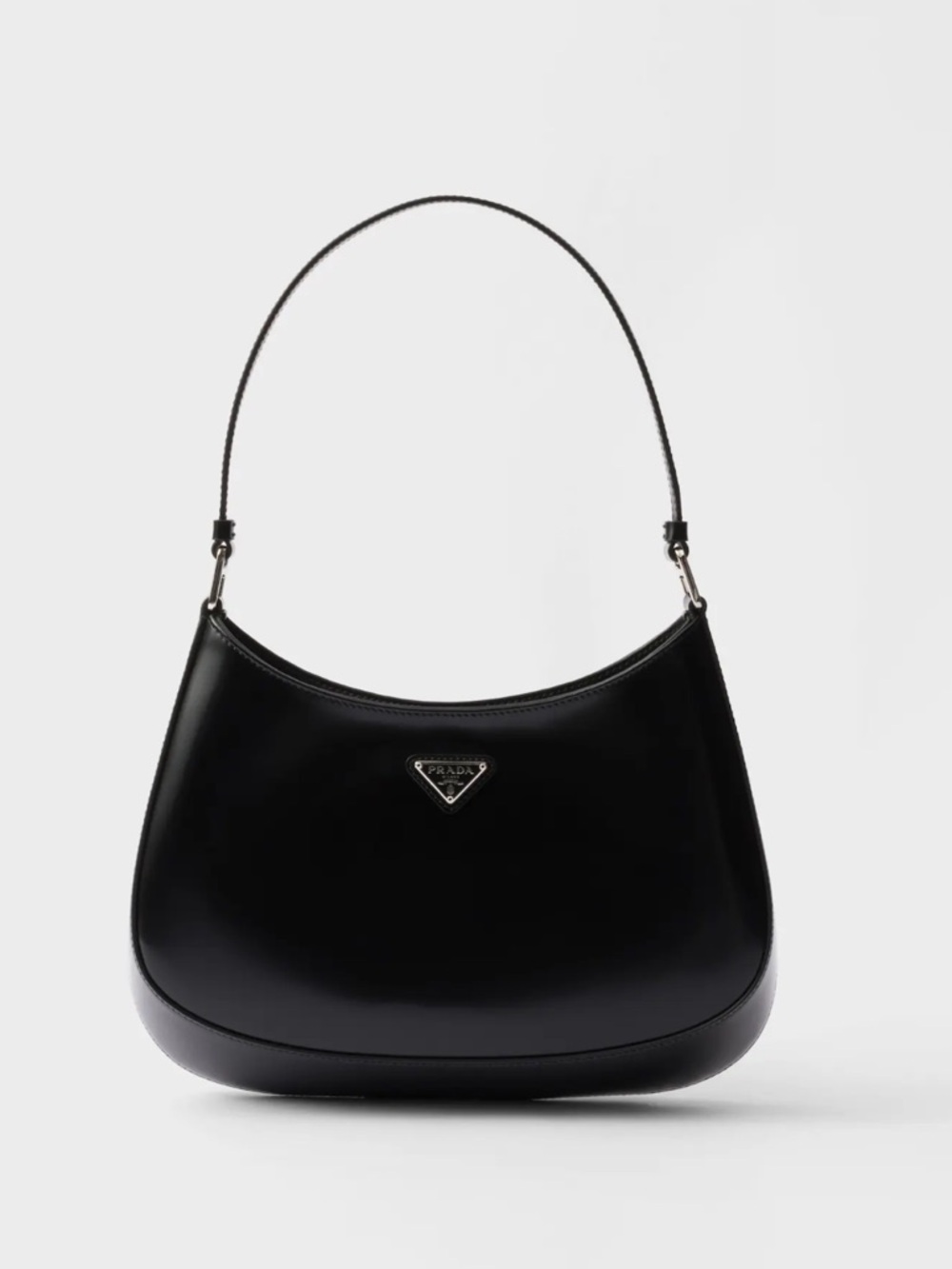 Prada Black Brushed Leather Shoulder Bag with Logo Triangle